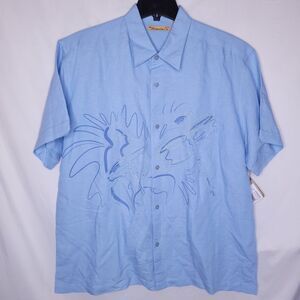 The Havanera Co Shirt Mens XL Blue Linen Blend Embroidered Jazz Drummer NWT